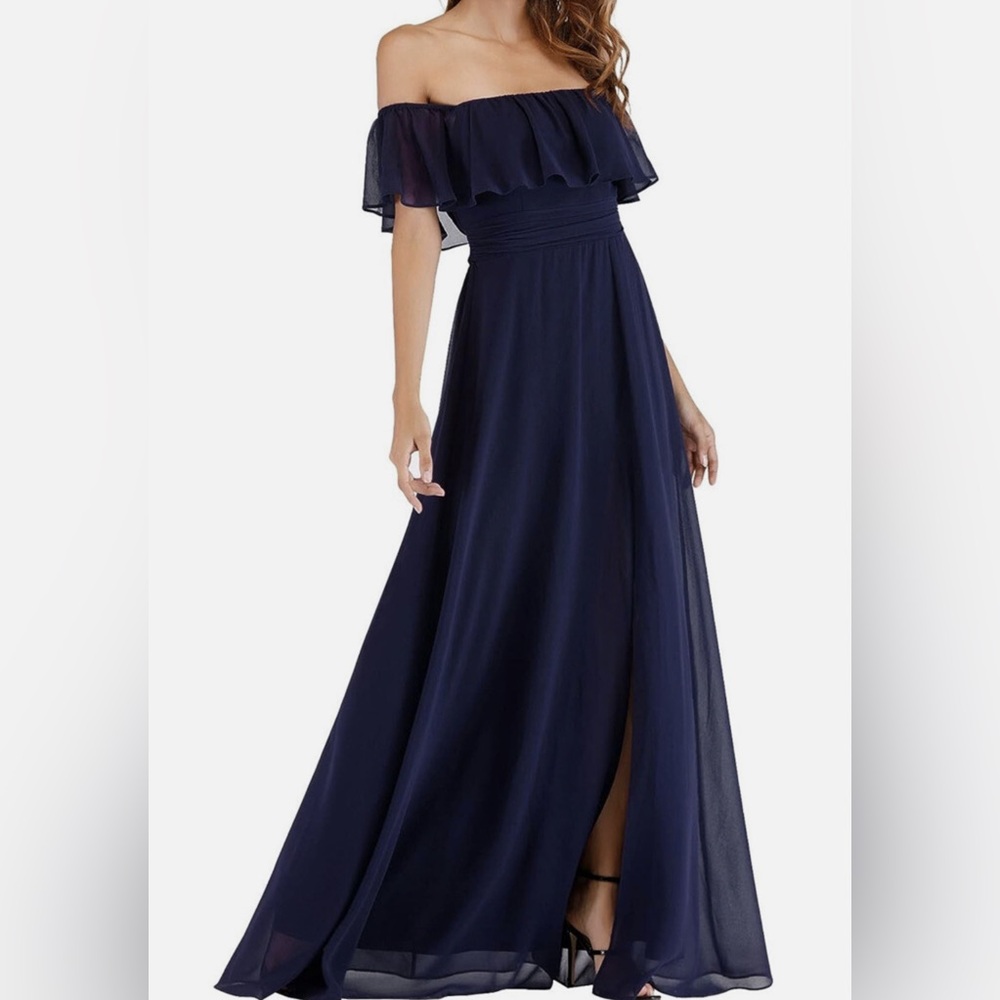 Ever Pretty Navy Blue Ruffle Maxi Dress